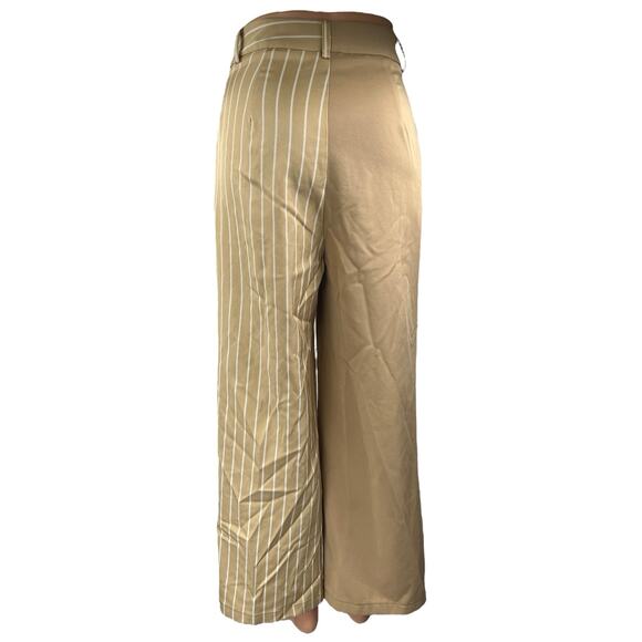 PrettyLittleThing Tan Khaki Beige Striped Patchwork Trouser Dress Pants Size 2 - Picture 3 of 6